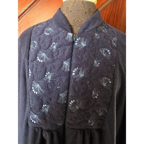Vintage Heather Collection Navy Blue Embroidered Long Nightgown Robe 3X Made USA - Picture 2 of 9